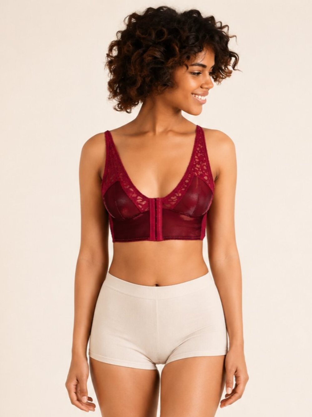 A629-B • Alina Metallic Lace Front Closure Bralette